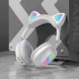Wireless Headphones Cat Ear with Mic Bluetooth 5.0 Glow Light Headset Stereo Bass for Children Girl PC Phone Gaming Headsets