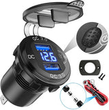 Quick Charge Car Dual USB Charger Socket Auto Adapter QC3.0 36W Waterproof with Voltmeter Switch for 12V/24V Motorcycle ATV RV
