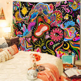 Mushroom Trippy Psychedelic Eyes Colorful Flowers Wall Hanging Hippy Tapestry For Home
