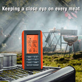 BBQ Dual Probe Temperature Monitor HD HTN Digital Backlight Display Screen 490Ft Wireless Connection Orange For Outdoor BBQ