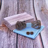 Handmade Men's Wood Bow Tie And Hankerchief Set With Wooden Case