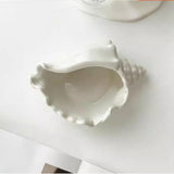 Conch Tea Light Candle Holder, Dish, Ocean Beach Theme Ceramic White Shell Jewelry Tray