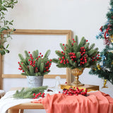 10pcs Artificial Pine Branches Holly Red Berries Stems for Xmas Tree DIY Wreath Decorations Christmas Home Decoration