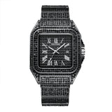 PINTIME Man Watch Luxury Full Diamonds Quartz Wristwatches Waterproof Gold Leisure Business Ice Out Square Watches Montre Homme