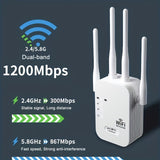 1200Mbps dual band Repeater 2.4/5GHz, WiFi range extender, 4 antennas, 360 ° coverage, Ethernet port support