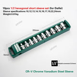 10Pcs Hex Set 1/4" 3/8" 1/2" 5/6/7/8/9/10/11/12/13/14/15/16/17/19/22mm Anti-rust Mirror Ratchet Wrench Socket Head