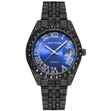PINTIME Watches Men Luxury Diamond Iced Out Stainless Steel Strap Rome Dial Fashion Quartz Wristwatches Waterproof Reloj Hombre