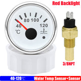 40~120 Celsius 52mm Temperature Gauge+Sensor with Flash Alarm Waterproof Red Light Water Temp Meter for Car Boat 12V 24V