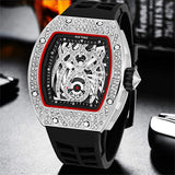 PINTIME Man Watch Waterproof 30m Punk Quartz Wristwatch Silicone Strap Hollow Spider Pattern Leopard Print Dial Calendar Clock