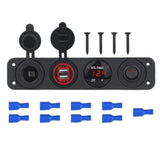 Green Light DIY 4 Hole Panel 4.2A Dual Usb Charger Cigarette Lighter Switch Volt Meter for Car Boat Trailer Vehicles Truck Yacht