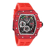 PINTIME Sport Men's Quartz Watches Chronograph Stopwatch Auto Date Red Rubber Strap Striped Case Male Luxury Brand Wristwatch