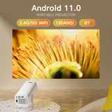 S40 1080P WiFi BT5.2 Android 11 System 180° Rotatable Movie Projector with 120in Display Screen Mirror Technique