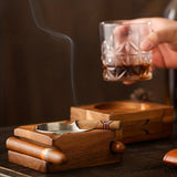 1pc Cigar Humidor And Cigar Ashtray Set, Wooden Ashtray With Cigar Jar Tray, Drawer, Cigar Slot, Home And Office Cigar Accessories Gift Sets For Men