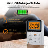 Portable Radio AM/FM Pocket Radio with Rechargeable Battery LED Display 3.5mm Earphone Support Manual/Auto Save Station