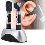 Double Hole Base Rechargeable Fiber Optic Ophthalmoscope Otoscope Eye Examination Ear Cleaning Devices Tool Kit EU Plug USB