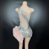 Personalized Diagonal Shoulder Hot Selling Elegance Celebrity Dress Tight Mesh Elastic Wrap Hip Sexy Sequin Short Skirt
