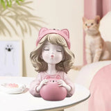 Little Bear Girl Saving Jar Statue - A Charming Children's Birthday Gift