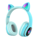 Cute Cat Ear Headphone Bluetooth 5.0 Wireless Heaset RGB Bass Noise Cancelling Earphones for Adults Kids Support TF Card