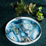 1pc Marble Pattern Storage Tray, Round Vanity Tray, Sink Soap Dispenser Storage Rack, Perfume Makeup Organizer, Key Jewelry Ring Storage Tray, Home Decor, Bathroom Accessories