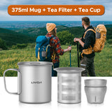 Titanium 375ml Mug with Lid and Filter Tea for Outdoor Hiking Travel Camping Picnic water Cup Cookware Tableware