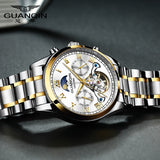 GUANQIN Tourbillon Mechanical Luxury Men's watches Stainless steel Waterproof Moon Phase Watch Sapphire Luminous watch for men