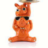 1pc Black Bulldog Mother And Son Statue, Resin French Bulldog Key Holder, Creative French Home Decor Centerpiece For Entryway Key Bowls, Office Candy Bowls, Cool French Bulldog Desktop Decorations