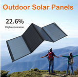 100W Foldable Solar Panel with Dual USB + DC Output - Portable Charger for Outdoor Travel, Hiking, Camping. Power Supply in Foldable Bag.