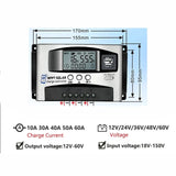 10A/30A/40A/50A/60A 12V-60V Step-down MPPT Solar Controller LCD Dual USB Bluetooth APP 18V-150V Wide Voltage Charge Regulator