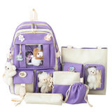 4pcs/set School Large Capacity Canvas Backpack For Students Bookbags Girls Kawaii Casual Book Travel Rucack Shoulder Bags