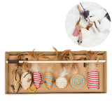 7Pcs Pet Cat Toys Wood Rod Rope Weaving Mouse Funny Cats Toy Pets Interactive Toys Kitten Mouse Fishing Game Toys Cat Play Toy