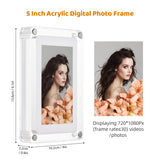 5 Inch Acrylic Digital Photo Frame with Photo/ Music/ Video Player Auto Rotation Functions Built-in Battery for Friends Families