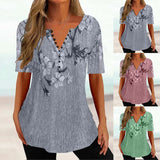 Summer Loose V-neck Short Sleeve Pleated Button Shirt For Women
