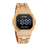 PINTIME Men Diamond Watch Top Brand Luxury Shing Iced Out Watches For Men Fashion Stainless Steel Band Men's Wristwatch