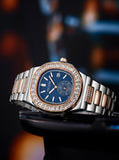 PINTIME Men's Watches Stainless Steel Strap Fashion Quartz Wristwatch Waterproof 30M Shiny Zircon Case Business Male Clock Reloj