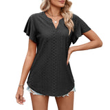 Women's Solid Color And V-neck Ruffle Sleeve Casual T-shirt