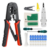 Portable RJ-11, 6P/RJ-12, 8P/RJ-45 Ethernet Crimping Tool Kit,20 Connectors,20 Caps,1 Network Cable Tester