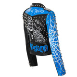 European And American Plus Size Motorcycle Leather Jacket Slim Fit English Letter Rivet Jacket