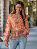 Cross Border Printed V-neck Loose Long Sleeve Top Women