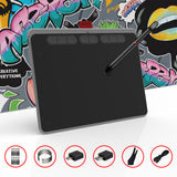 9x5 inches Graphics Drawing Tablet Ultra-thin Art Creation Sketch with Battery-free Stylus 8 Pen Nibs 8192 Levels Pressure