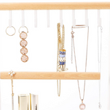 Tree Stand Organizer, 3 Tier Table Top Necklace Holder with Jewelry Tray Base, White Metal and Wood Basic