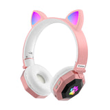 Flash Light Cute Cat Ears Bluetooth 5.0 Wireless Headphone with Mic LED Kids Girsl Stereo Music Phone Headset Sports Earphone