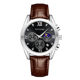 PINTIME Man Watch Waterproof 3Bar Casual Quartz Wristwatch Stainless Steel Strap Moon Phase Dial Work Chrono Function Clock Gift