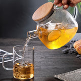 1pc, Cold Water Kettle, High Borosilicate Glass Thickened Cold Kettle, Transparent Bamboo Lid Juice Kettle, Large Capacity Heat-resistant Glass Cool Kettle