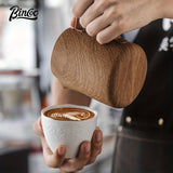1pc, Bincoo Wood Grain Milk Frothing Pitcher,  Salad Flower Pot Coffee Retro Style Classic Frother Cup, Stainless Steel Milking Tank