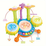 Kids Drum Set Musical Toys With 2 Drum Sticks Microphone Instruments Piano Light Up