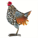 1pc Colorful Carved Iron Hen and Chick Metal Sculpture - Perfect Garden Furnishing and Home Ornament