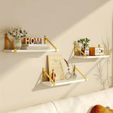A Set Of White Floating Shelves, Wall-mounted Bathroom Shelves Set Of 3, Used For Farmhouse Wall Decoration In Bedrooms, Kitchens, Living Rooms, And Plants (with Gold Brackets)