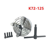 4 Jaw Lathe Chuck 80mm/100mm/125mm K72- 80/K72- 100/K72- 125 Independent 1pcs Safety Chuck Key 3pcs Mounting Bolt