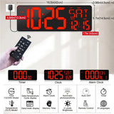 16.5-inch Perpetual Calendar Wall Clock - Large Screen with Temperature, Date, Week Display. LED Digital Multi-Function with Remote