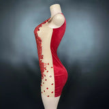 Temperament Mesh Perspective Fashion Sexy Short Skirt Sleeveless Wrapped Hip Stage Host Evening Dress